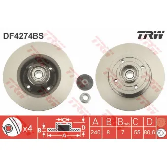 TRW DF4274BS - Jeu de 2 disques de frein arrière