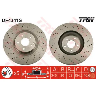 Jeu de 2 disques de frein avant TRW DF4341S