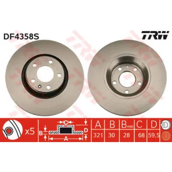 TRW DF4358S - Jeu de 2 disques de frein avant