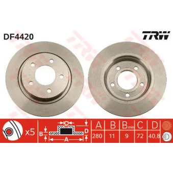 Jeu de 2 disques de frein arrière TRW OEM DDF1546