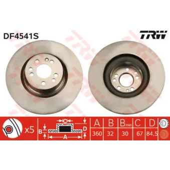 TRW DF4541S - Jeu de 2 disques de frein avant