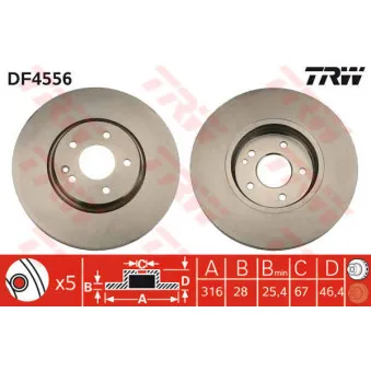 Jeu de 2 disques de frein avant TRW DF4556