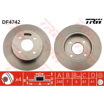 TRW DF4742 - Jeu de 2 disques de frein arrière