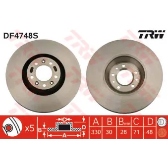 TRW DF4748S - Jeu de 2 disques de frein avant