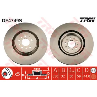 TRW DF4749S - Jeu de 2 disques de frein avant