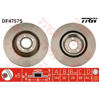 TRW DF4757S - Jeu de 2 disques de frein avant
