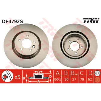 TRW DF4792S - Jeu de 2 disques de frein avant
