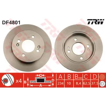 TRW DF4801 - Jeu de 2 disques de frein arrière