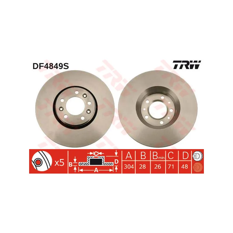 TRW DF4906 Jeu De 2 Disques De Frein Ventilés Avant – Diam. 255 Mm Pour Véhicules Compatibles