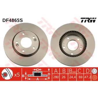 TRW DF4865S - Jeu de 2 disques de frein avant