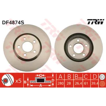 TRW DF4874S - Jeu de 2 disques de frein avant