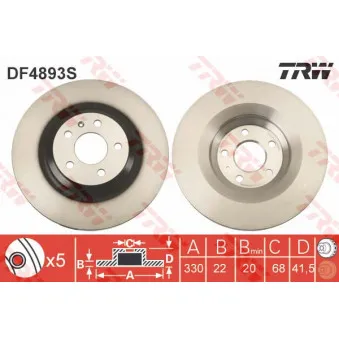 TRW DF4893S - Jeu de 2 disques de frein arrière