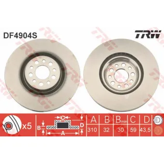 TRW DF4904S - Jeu de 2 disques de frein avant