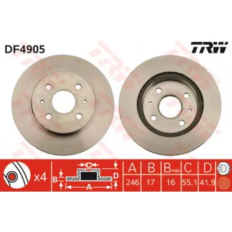 TRW DF4905 - Jeu de 2 disques de frein avant