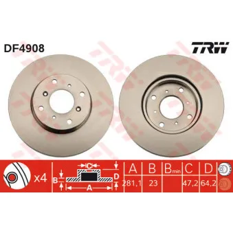 Jeu de 2 disques de frein avant TRW OEM 45251st3e60