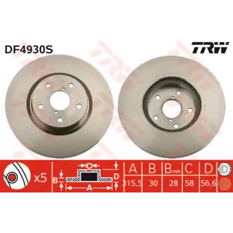 TRW DF4930S - Jeu de 2 disques de frein avant