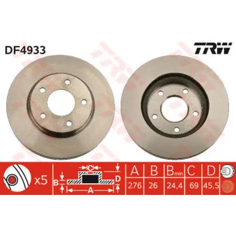 Jeu de 2 disques de frein avant TRW OEM 24.0126-0164.1