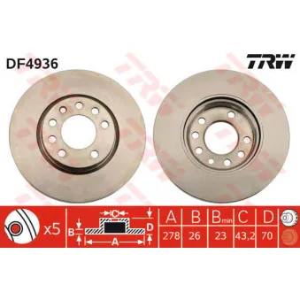 TRW DF4936 - Jeu de 2 disques de frein avant