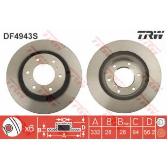 TRW DF4943S - Jeu de 2 disques de frein avant