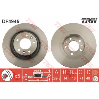 Jeu de 2 disques de frein arrière TRW OEM 61-00-0612c