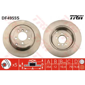 TRW DF4955S - Jeu de 2 disques de frein arrière