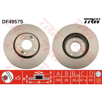 TRW DF4957S - Jeu de 2 disques de frein avant