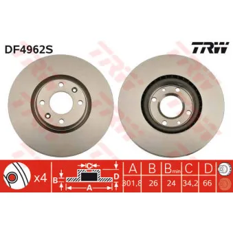 TRW DF4962S - Jeu de 2 disques de frein avant