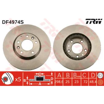 TRW DF4974S - Jeu de 2 disques de frein avant