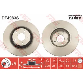 TRW DF4983S - Jeu de 2 disques de frein avant