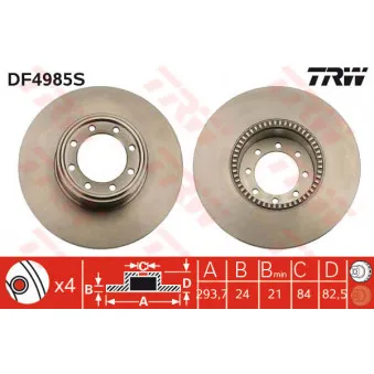 TRW DF4985S - Jeu de 2 disques de frein arrière