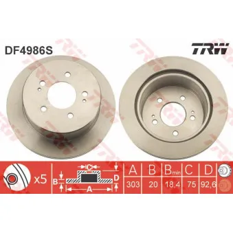 TRW DF4986S - Jeu de 2 disques de frein arrière