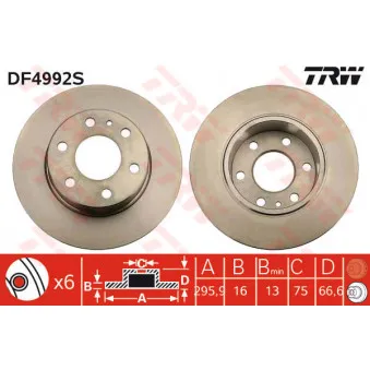 TRW DF4992S - Jeu de 2 disques de frein arrière