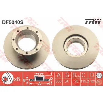 Jeu de 2 disques de frein arrière TRW DF5040S pour MAN L2000 8,185 L-LF - 180cv