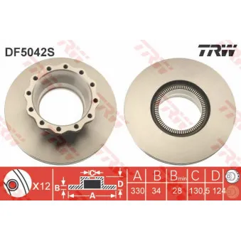 Jeu de 2 disques de frein arrière TRW DF5042S pour MAN L2000 10,224 LC,10,224 LLC, LRC, LLRC - 220cv
