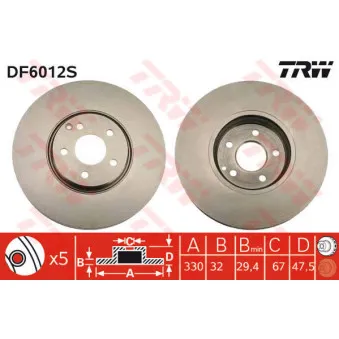 TRW DF6012S - Jeu de 2 disques de frein avant