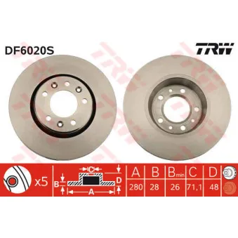 TRW DF6020S - Jeu de 2 disques de frein avant