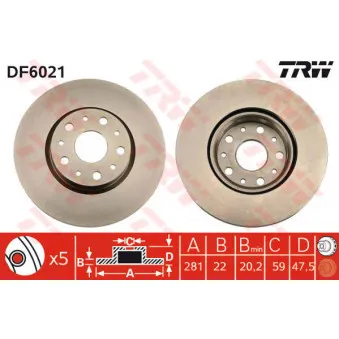 TRW DF6021 - Jeu de 2 disques de frein arrière