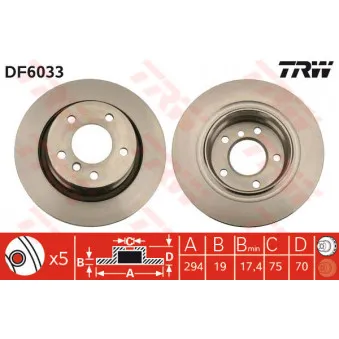 TRW DF6033 - Jeu de 2 disques de frein arrière