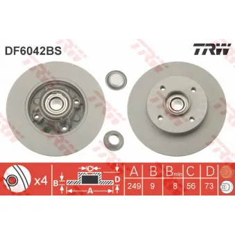 TRW DF6042BS - Jeu de 2 disques de frein arrière