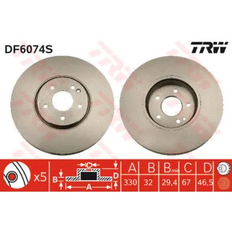 TRW DF6074S - Jeu de 2 disques de frein avant