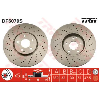 TRW DF6079S - Jeu de 2 disques de frein avant