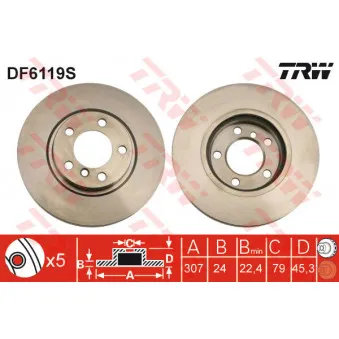 TRW DF6119S - Jeu de 2 disques de frein avant