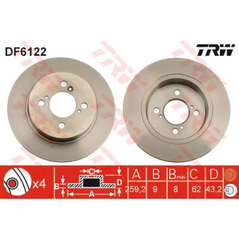 Jeu de 2 disques de frein arrière TRW OEM 61-08-801