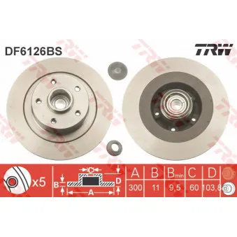 TRW DF6126BS - Jeu de 2 disques de frein arrière
