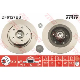 Jeu de 2 disques de frein arrière TRW OEM DDF2265-1