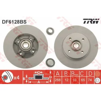 TRW DF6128BS - Jeu de 2 disques de frein arrière