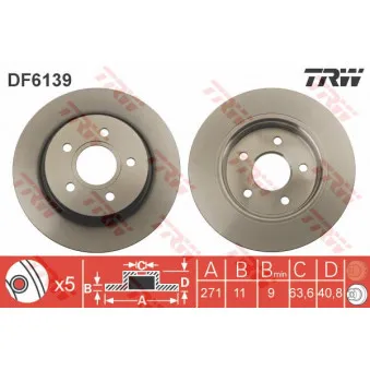 Jeu de 2 disques de frein arrière TRW DF6139