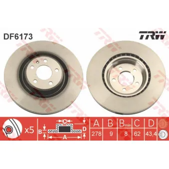 Jeu de 2 disques de frein arrière TRW DF6173