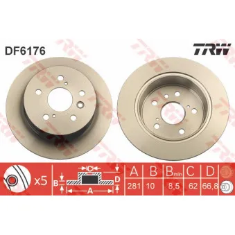 TRW DF6176 - Jeu de 2 disques de frein arrière