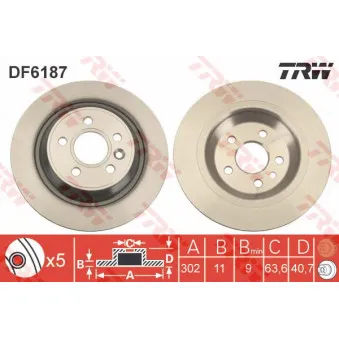 Jeu de 2 disques de frein arrière TRW DF6187